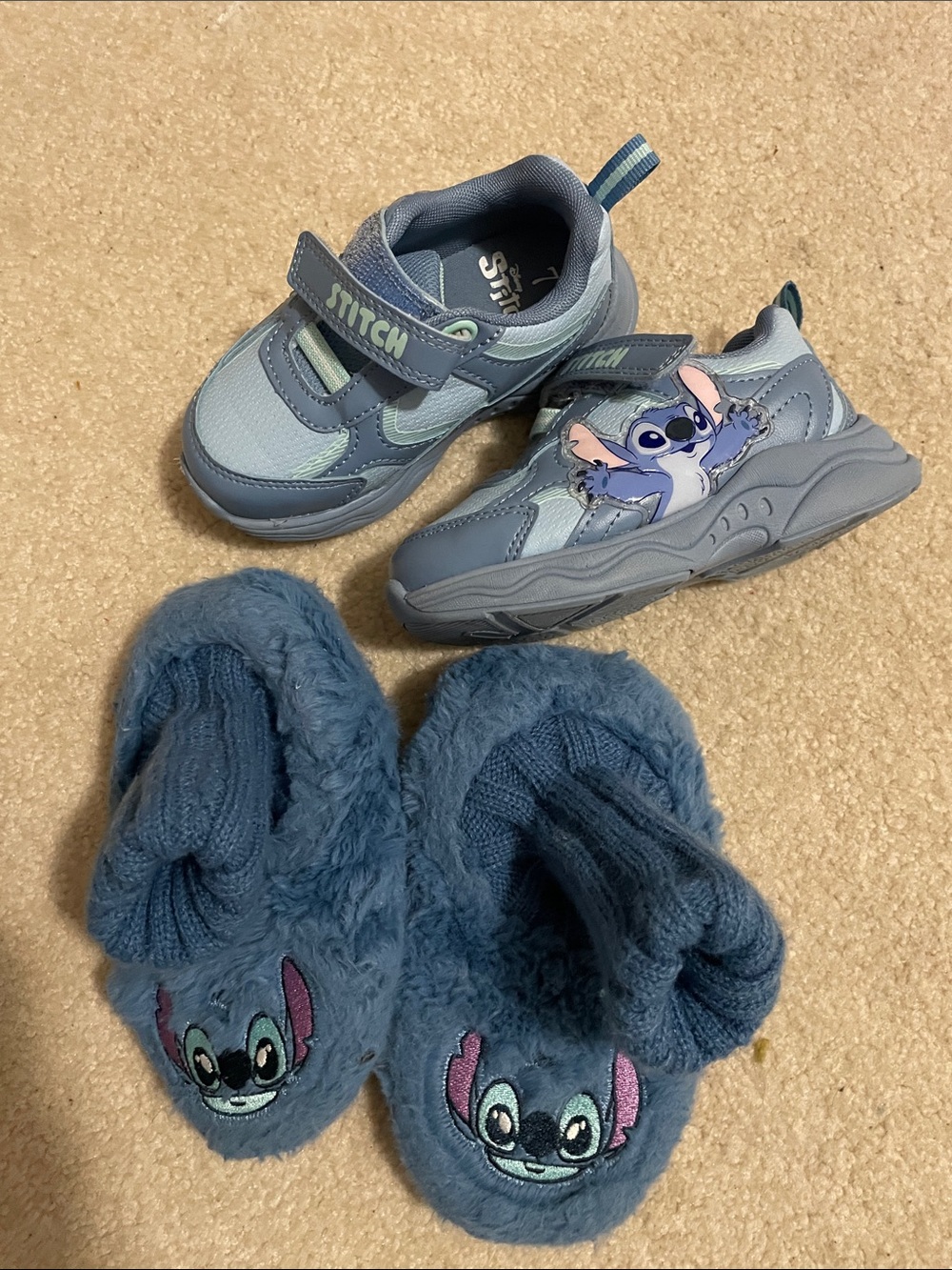 Disney Blue Stitch Kids' Sneakers with Plush Stitch Slippers